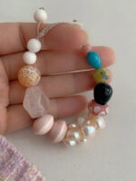 MANOMADE Peach Gummy handmade pink pearl gemstone bracelet, wrist wearing view