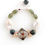 Wild Grass and Vines | Moss Agate, Floral Glass & Pearl Bracelet
