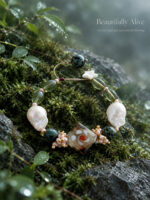 MANOMADE Wild Grass and Vines handmade green gemstone freshwater pearl bracelet, nature lifestyle